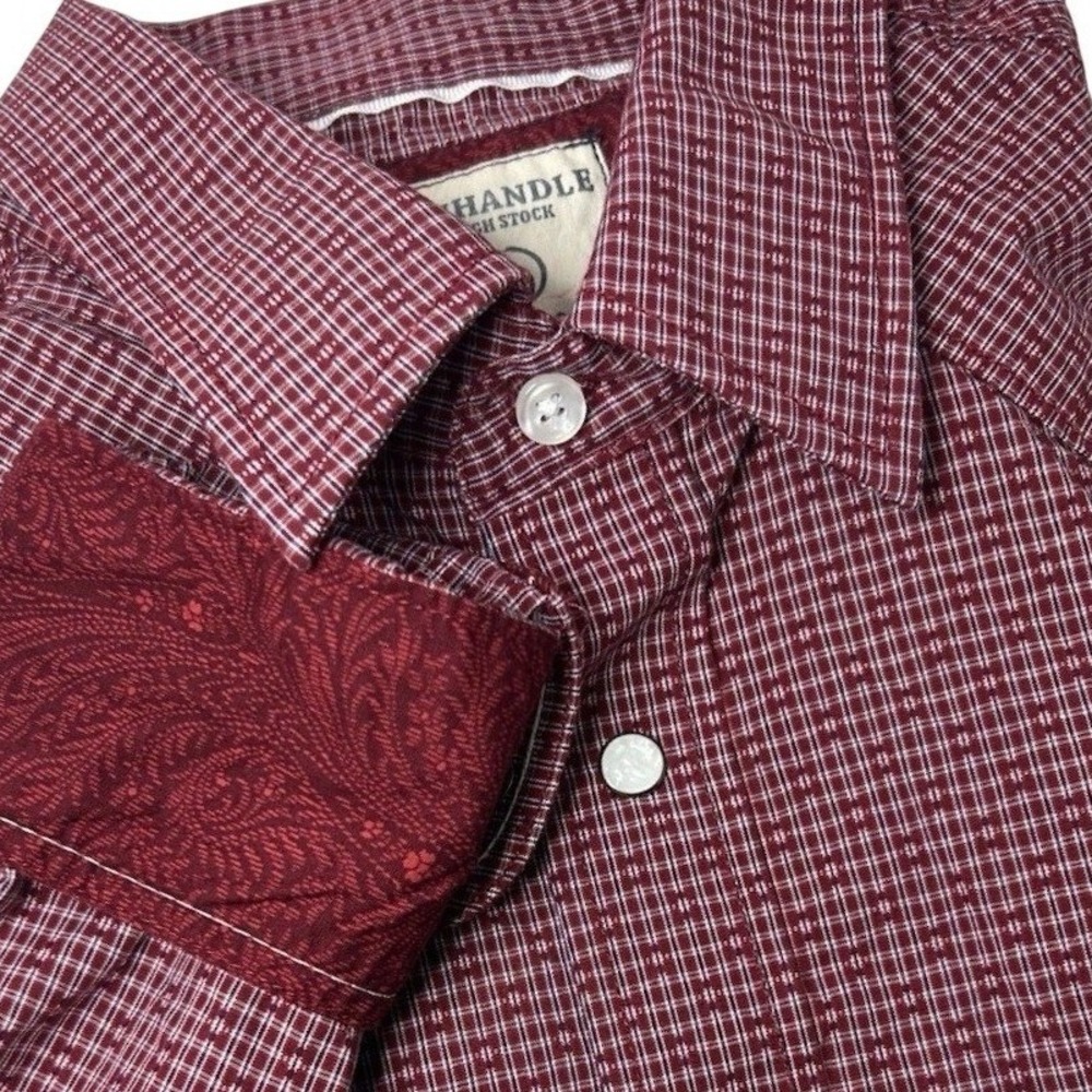 Panhandle Pearl Snap Western Country Rodeo Mens L Red Long‎ Sleeve Flip Cuff